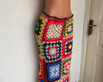 bohemian granny square skirt and bra set