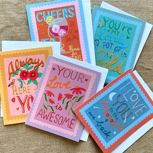 Greeting Cards, Love Quotes Cards with Lovely Colours and Flowers, Friendship Cards, Floral Stationery, 5-Pack Assorted Cards, plain Inside