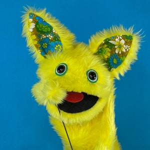 DOROTHY - Hand Puppet Yellow Fur and Floral Vintage Retro Fabric Ears