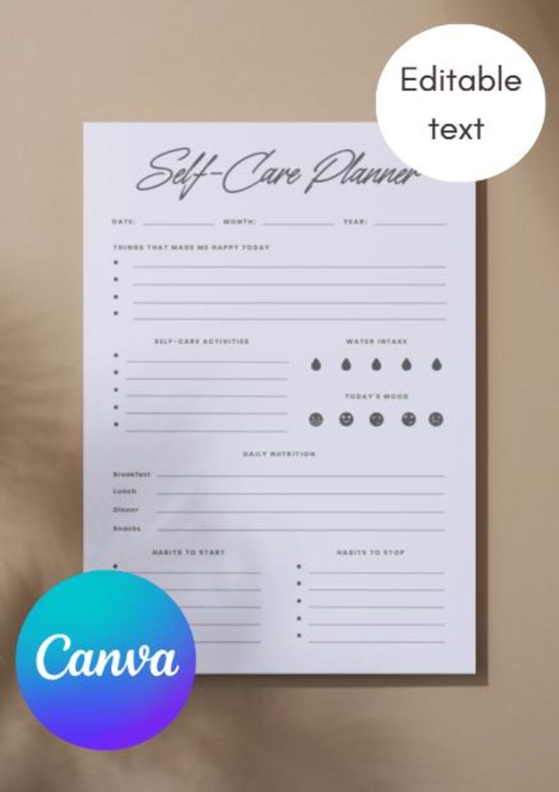 Editable Self Care Planner | Editable on Canva | Professionally ...