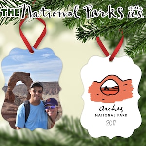 National Park Family Vacation Road Trip Personalized Aluminum Photo Ornament (Two Sided)