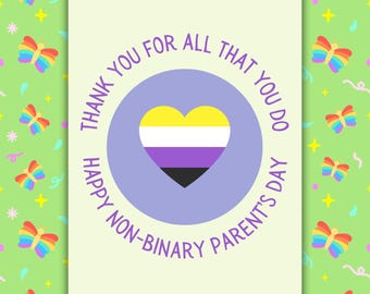 Thank You For All That You Do Non-Binary Parent’s Day Card | NB Pride Heart | Support UK