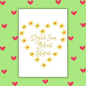 Tarjeta Dydd San Ffolant Hapus / Tarjeta galesa del Día de San Valentín / Diseño de corazón de narciso