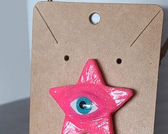 Pink Starry Eye | Handmade Polymer Clay Pin