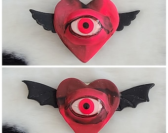 Winged Seeing Heart | Handmade Polymer Clay Pin