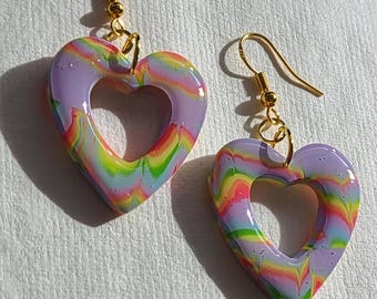 Holographic Hearts | Handmade Polymer Clay Dangle and Drop Earrings