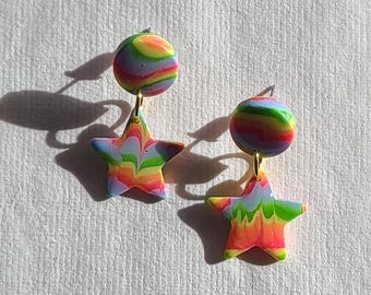 Rainbow Stars | Handmade Polymer Clay Hanging Stud Earrings