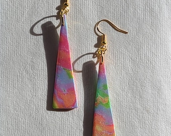Triangular Abstract Rainbows | Handmade Polymer Clay Dangle and Drop Earrings