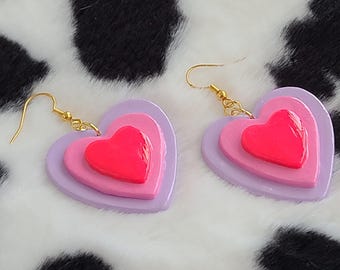 Oversized Valentine Hearts | Handmade Polymer Clay Dangle and Drop Earrings