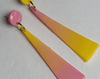 Pink and Yellow Gradient Triangles | Handmade Polymer Clay Dangle and Drop Earrings