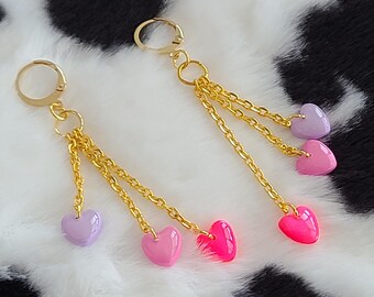 Hanging Valentine Hearts | Handmade Polymer Clay Dangle and Drop Earrings