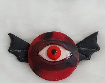 Winged Demon Eye | Handmade Polymer Clay Pin