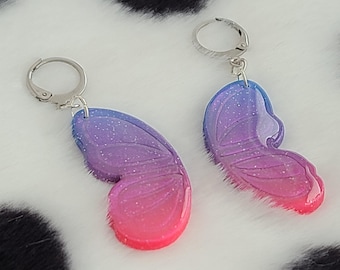 Blue and Pink Butterfly Wings | Handmade Polymer Clay Dangle and Drop Earrings