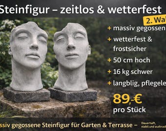 Betonfigur, Gesicht, Skulpturen, Steinfigur, Gesicht, Garten, Kopf 50 cm,