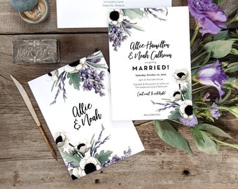 Lavender Watercolour Floral Wedding Stationery - SAMPLE - Mint & Lilac Poppy Botanical Wedding Invitations - Artwork by Alicia's Infinity