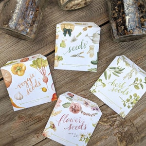 Seed Saving Envelope Set of 4 Printable Watercolour Designs - Herbs, Veggie, Flower, Generic - Instant Seed Packet Digital Download