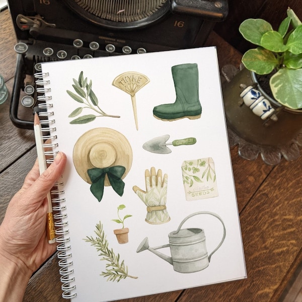 IN-STOCK Gardening / Plant Lover's SPIRAL bound notebook - Graphed Paper Pages - Garden Watercolour Artwork by Alicia's Infinity