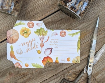 Veggie Seed Saving Envelope Instant Digital Download - Printable Vegetable Watercolour Seed Packet Design