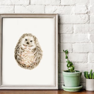 Patterned Hedgehog with leaves - Animal Nursery Art - Hedgehog Watercolour Print - Art by Alicia&#39;s Infinity