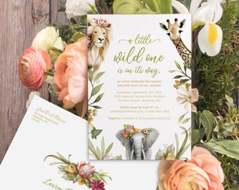 Safari Animal Themed Baby Shower Invitations - "Wild One" Gender Neutral Shower Invitations - SAMPLE - Artwork by Alicia's Infinity