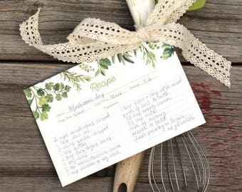 Watercolour Illustrated Herb "SAVORY" Recipe Cards - Double-sided set of 10 - Housewarming or Bridal Shower Gift - Art by Alicia's Infinity