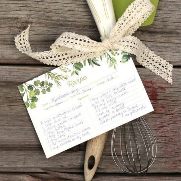 Watercolour Illustrated Herb "SAVORY" Recipe Cards - Double-sided set of 10 - Housewarming or Bridal Shower Gift - Art by Alicia's Infinity