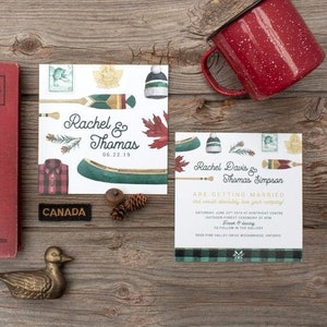 Outdoor / Camping / Nature / Canada Themed Wedding Invitations - SAMPLE - Watercolour Illustrated Stationery by Alicia's Infinity