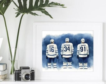 Toronto Maple Leafs Print - Marner, Matthews, Tavares - Akwarela autorstwa Alicia&#39;s Infinity - Prezent na Dzień Ojca