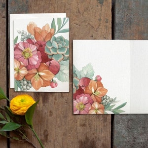 Tarjeta en blanco con motivos florales de melocotón y suculentas: tarjeta para cualquier ocasión: papelería floral con acuarela: obra de arte de Alicia's Infinity