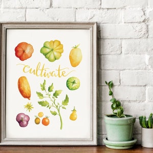 Watercolour Heirloom Tomato Kitchen Wall Art - "Cultivate" Art Print - painted by Alicia's Infinity