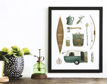 Vintage Trailer Camping Watercolour Print -Art by Alicia's Infinity