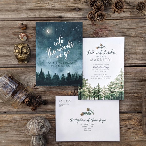 Forest Trees Outdoor Wedding in the Woods - Watercolour Invitations - SAMPLE - Forest Wedding Invitation - Art by Alicia's Infinity