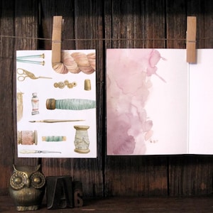 Vintage Crafting Tools Blank Card for the sewing, knitting, painting or embroidery lover - Watercolour Artwork by Alicia's Infinity