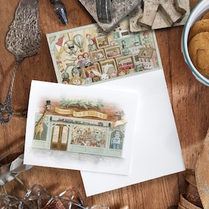 Une seule carte de Noël - Duncan's Toy Chest - Illustration de magasin de jouets - Aquarelle par Alicia's Infinity