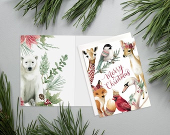 Animal Christmas Card - Cute Merry Christmas Card - Watercolour Artwork by Alicia's Infinity