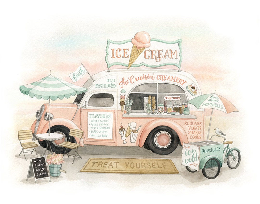 Vintage Ice Cream Truck Watercolour Painting Print - "the Cruisin ...