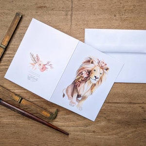 Carte Lion toute occasion - Carte de correspondance vierge animal peint à l'aquarelle - Oeuvre d'art par Alicia's Infinity