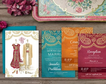 Colourful Paisley Indian Wedding Invitations and Stationery - SAMPLE -  Watercolour Wedding Stationery - Artwork by Alicia's Infinity