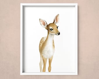 Fawn Illustration - Woodland Theme Room Art - Doe a Deer - Animal Watercolour Print - Art by Alicia's Infinity