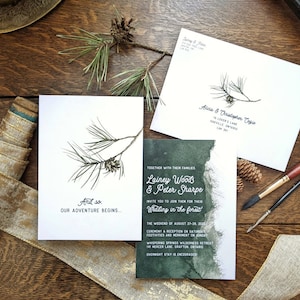 Mariage dans la forêt d'une branche de sapin - Faire-parts aquarelle - ÉCHANTILLON - Faire-part de mariage dans la forêt - oeuvres d'art par Alicia's Infinity