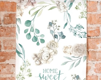Home Sweet Home Tea Towel - Custom printed linen/cotton fabric - Watercolour Art by Alicia's Infinity