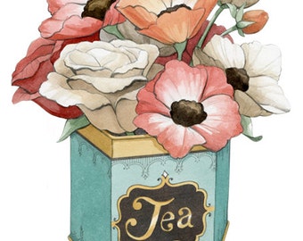 Gifts For Mom Idea - Vintage Tea Tin Painting - Tea Artwork - "Tea Tin" by Alicia's infinity
