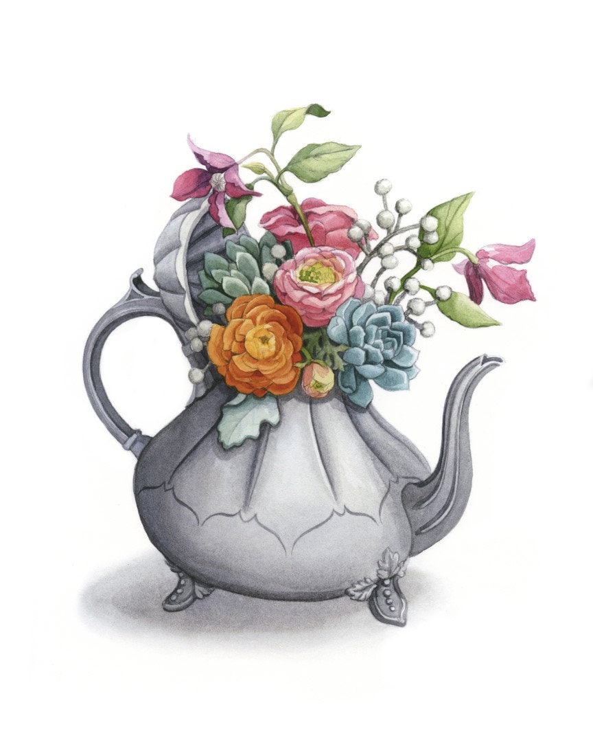 Antique Pewter Teapot Illustration art Print pewter - Etsy Canada