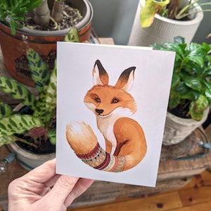 Fancy Fox with Patterned Tail "Any Occasion" Card - Watercolour Painted Blank Notecard - Woodland Animal Artwork by Alicia's Infinity