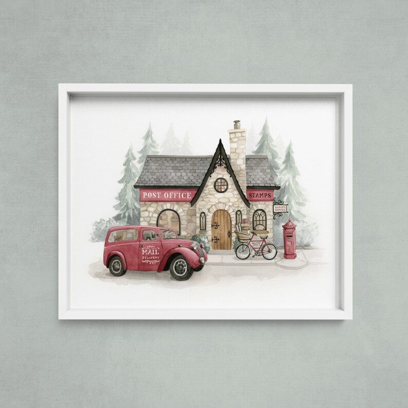 Post Office Watercolour Building Illustration Print Holiday Wall Art Print Watercolour Print Art by Alicia's Infinity image 1
