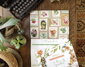 2027 Wall Calendar "In the Garden" | watercolour painted flowers, animals & gardening | January-December 2027