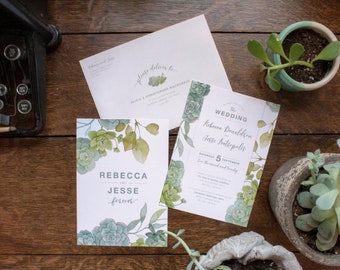 Succulent Wedding Stationery Theme - SAMPLE- Watercolour Illustration & Design by Alicia's Infinity