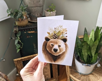 Bear "Any Occasion" Card - Watercolour Painted Brown Bear Blank Notecard - Artwork by Alicia's Infinity