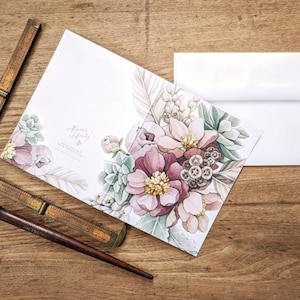 Carte de correspondance vierge succulente pivoine mauve et menthe - carte pour toutes les occasions - papeterie florale aquarelle - oeuvre par Alicia's Infinity