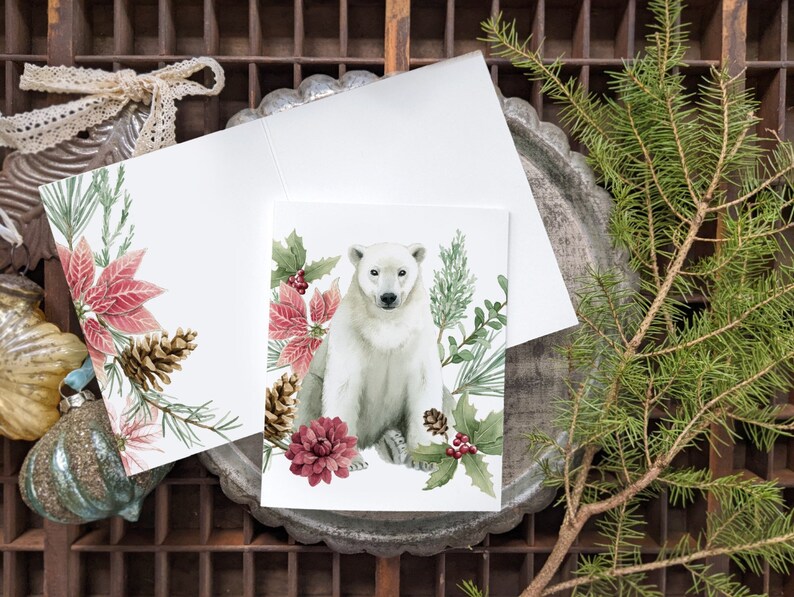 Polar Bear Festive Blank Card Christmas Card Watercolour Artwork by Alicia Bint image 3